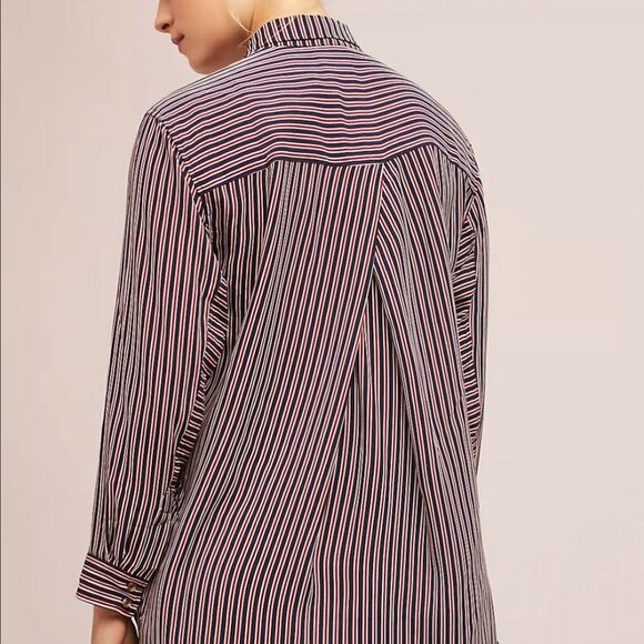 Maeve Anthropologie Adelaide Navy Red Striped Poplin Button Down Blouse Small - Picture 8 of 13